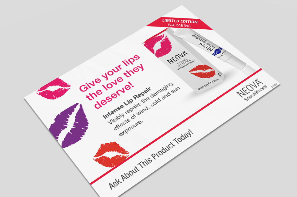 Valentine's Day graphic design for Neova cosmetics - Counter Card