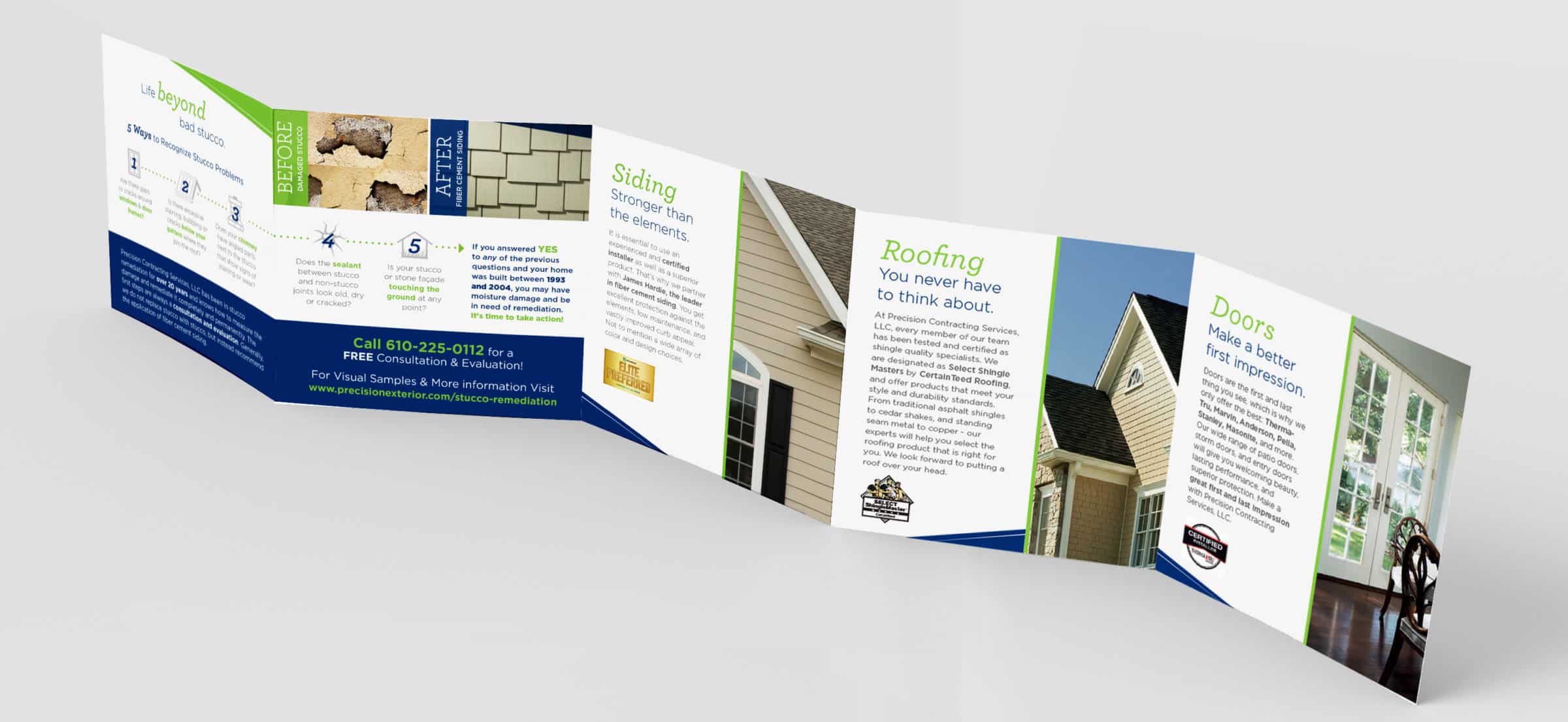 brochure, precision contracting, roll fold, 5 panel