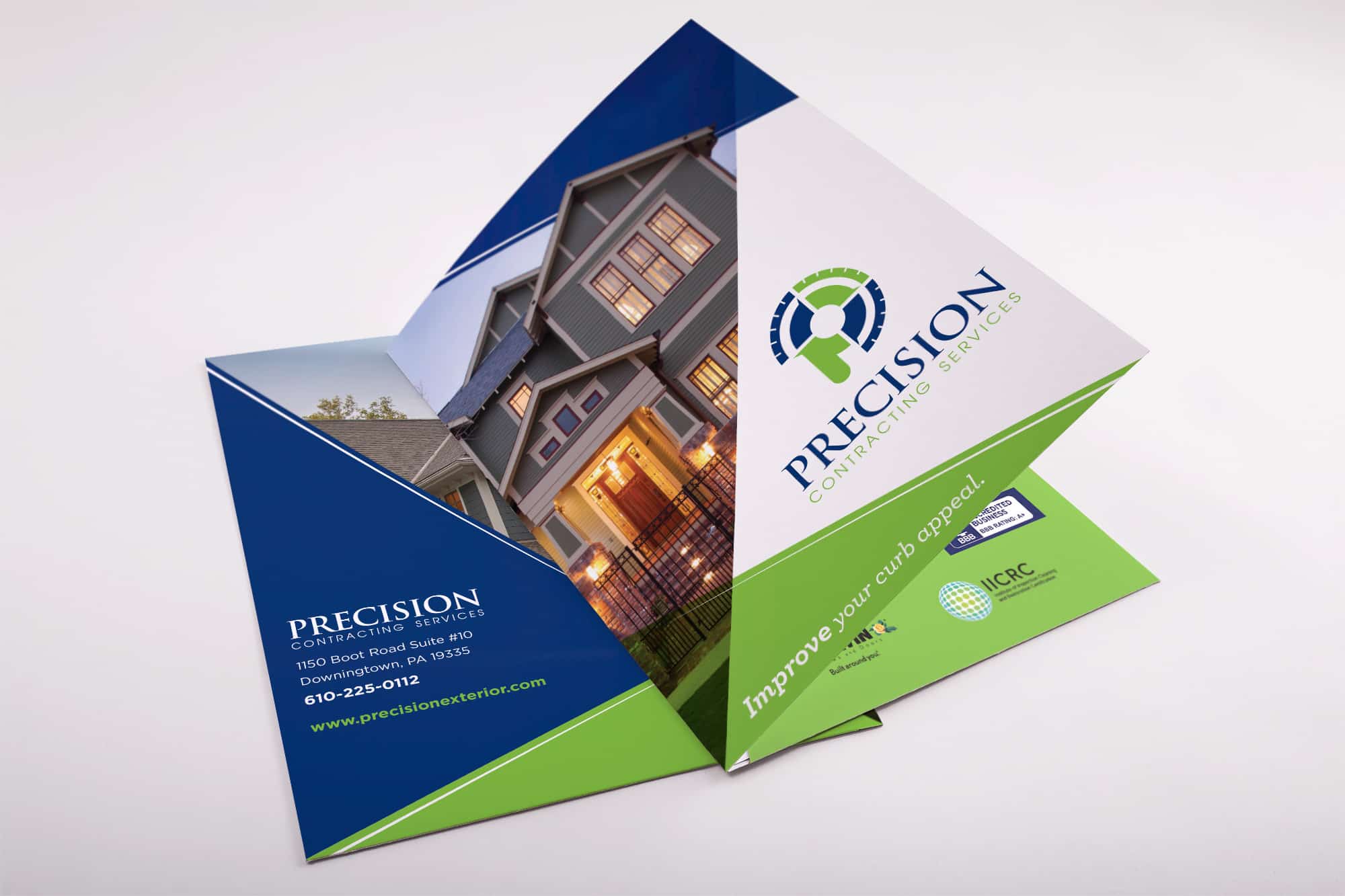 precision contracting services pocket folder brand design