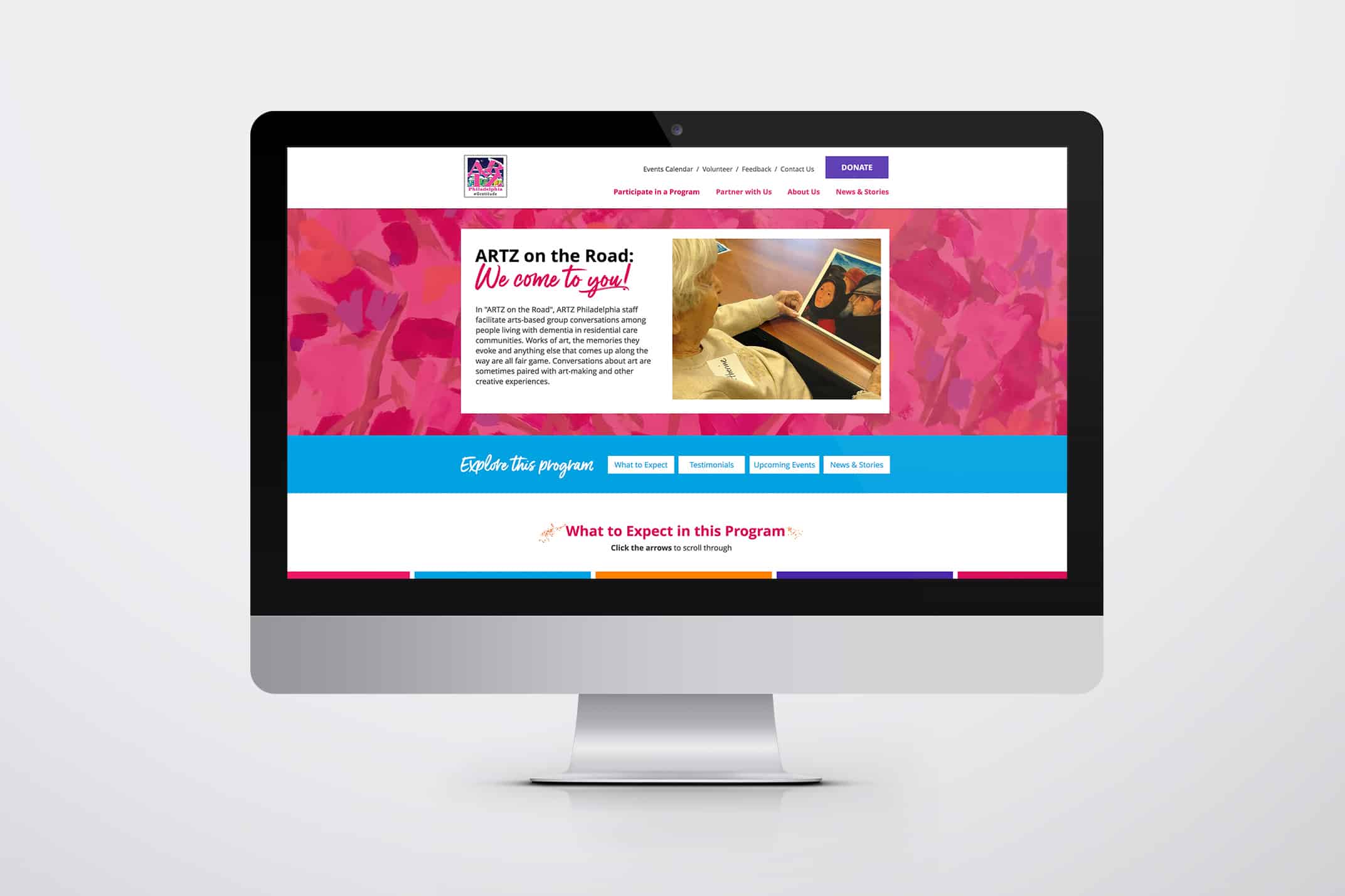 new website design for ARTZ Philadelphia - shown on desktop computer