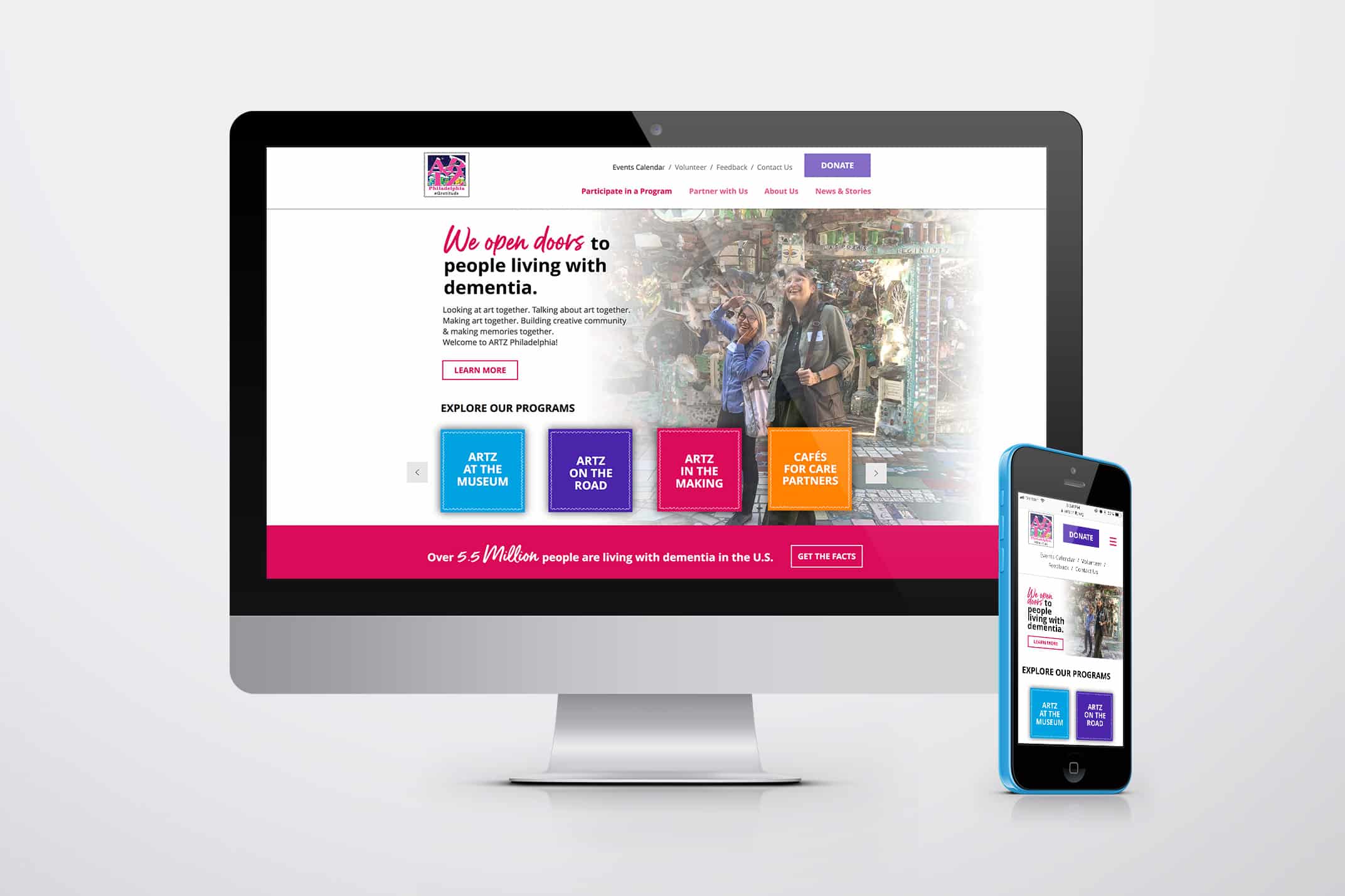 new website design for ARTZ Philadelphia - shown on computer and phone