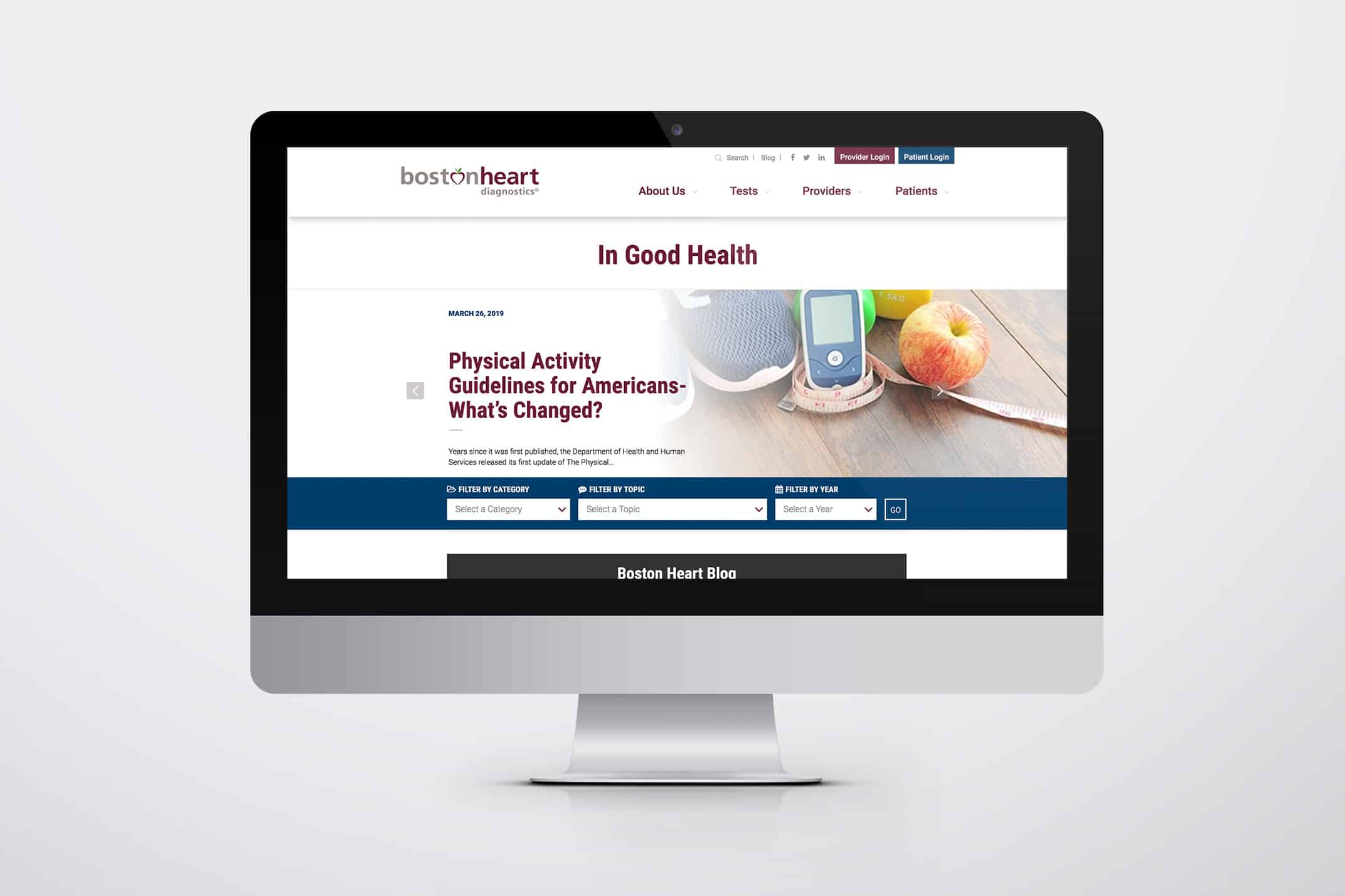 Boston Heart website shown on desktop - healthcare website design