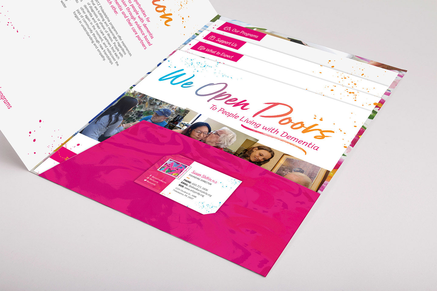 marketing material design for ARTZ philadelphia - pink pocket folder