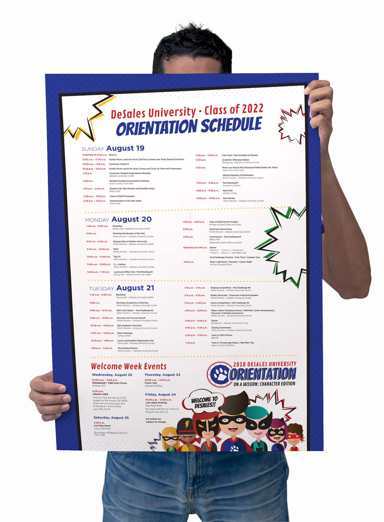 university orientation schedule poster design - desales university