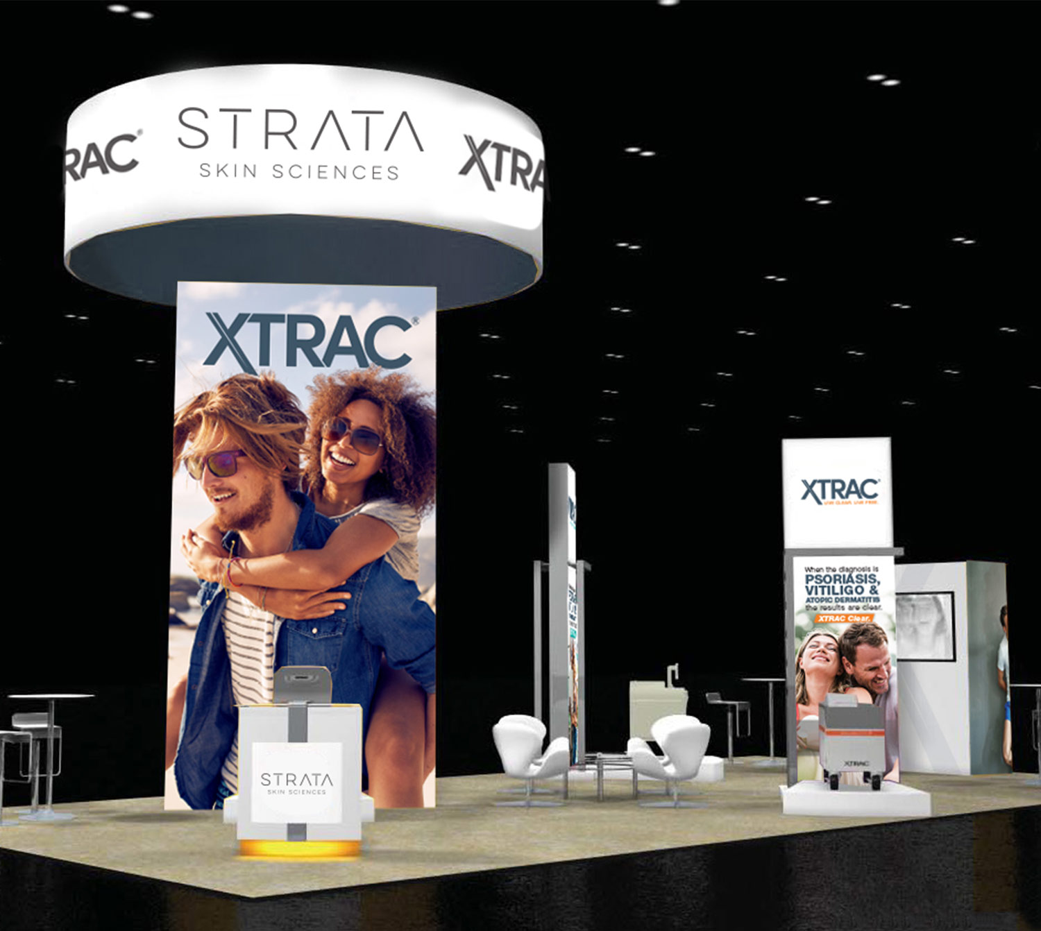 display graphics design - booth for xtrac with promotional materials from professional graphic designer