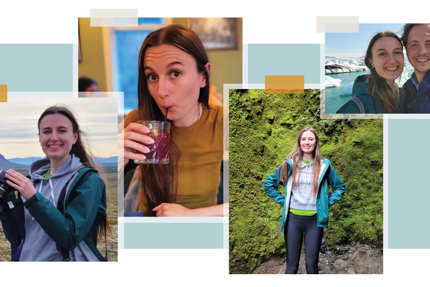 Collage of photos of Kristin, Junior Graphic Designer