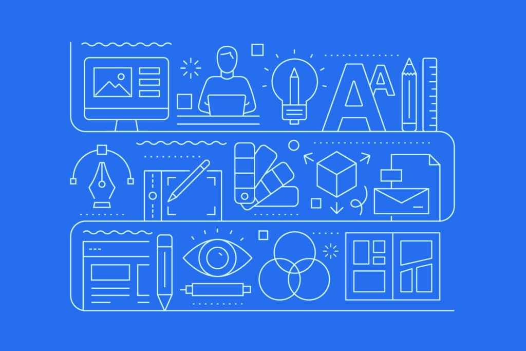 Illustration of different life sciences and healthcare brand elements.